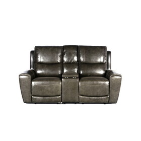 Leather Power Reclining Loveseat with Console - Contemporary Style, Dual Reclining Seats - USB Charging, Hidden Storage B081109558