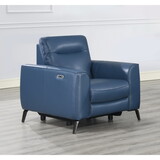 Fashionable Ocean Blue Leather Reclining Chair - Dual-Power Mechanism, High-Leg Style - Stylish Comfort Package B081109559