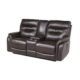 Contemporary Recliner Console Loveseat (Coffee) - Coffee or Wine Color Options - Power Reclining, USB Port B081109560
