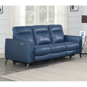 Leather Reclining Sofa - Motion Furniture Look without Compromise - Dual-Power, Ocean Blue Top-Grain Leather B081109580
