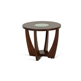 Contemporary Occasional Tables - Bold Expression of Style - Soft Flowing Shapes, Crackled Glass Tops - Merlot Cherry Finish B081110025
