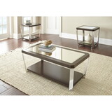 Sophisticated Cocktail Table Collection - Espresso Finish, Mirrored Tops, Stainless Steel Legs - Function and Style B081110030