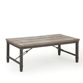Vintage-Style Cocktail Table - Warm Antiqued Tobacco Finish, Iron Metal Base - Rustic Charm and Rivet Details B081110032