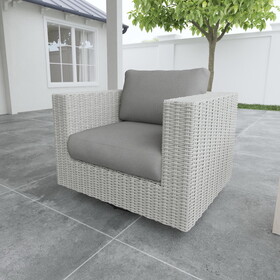 Outdoor Swivel Chair - HDPE Resin Wicker, Solution-Dyed Acrylic Covers - 360-Degree Swivel, Deep Cushions - Light Gray Resin, Dark Gray Covers B081110058