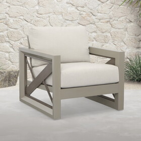 Outdoor Patio Beveled Panels Arm Chair - Modern Geometric Pattern, Rust Resistant B081110059