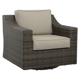 Classic Swivel Chair Outdoor - Half-Round Resin Wicker, 360&#176; Swivel, Cushioned B081110060