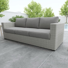 Deep Cushioned Outdoor Sofa w/ Half Round Wicker - HDPE Resin Wicker, Solution-Dyed Acrylic Covers B081110061