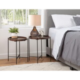 Set of 2 Modern Round Wood Brown Side Tables with Metal Legs - Contemporary Accent Furniture for Living Room, Bedroom, or Office - Stylish and Functional Home Décor Accessories B081110870