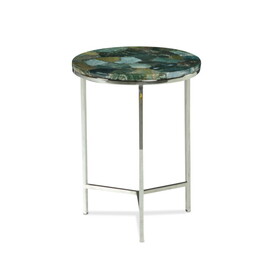 Accent Side Table: Clean Lines, Jasper Stone Top in Emerald, Modern Chrome Base, Perfect End or Accent Table B081110872