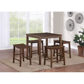 Compact Farmhouse 5-Pack Counter Dining Set - Plank Effect Table Top - Shaped Counter Stool Seat - Perfect for Apartments or Smaller Homes B081111834