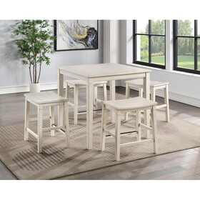 Farmhouse 5-Pack Counter Dining Set - Plank Effect Top, Shaped Counter Stool Seat - Compact and Functional - Perfect for Apartments or Smaller Homes B081111835