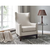 Roswell - Linen Wingback Chair - Pearl