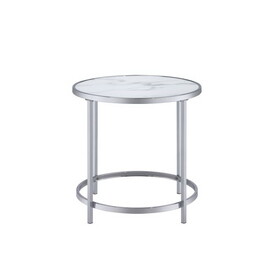 Rayne - Faux Marble Top Round End - White B081P157775
