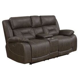Aria - Dual Power Loveseat with Console - Brown B081P157797