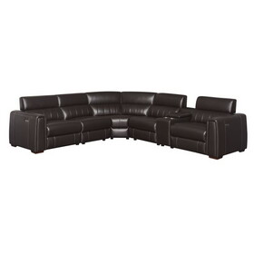 Leather Power Reclining Sectional - Top-Grain Leather, Transitional Styling, Espresso Color, Power Features, USB Charging