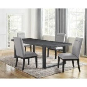 Contemporary 5pc Dining Gray Chairs - Rubbed Charcoal Wood, Gold Accents B081S00012