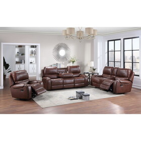 Keily - 3 Piece Manual Reclining Living Room Set in Faux Leather - Dark Brown B081S00272