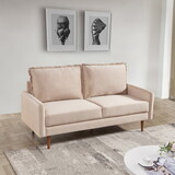 69 inches Upholstered Velvet Sofa Couch, Modern Craftsmanship Seat with 3-Seater Cushions & Track Square Armrest - Beige