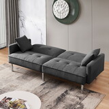 84.6 inches Extra Long Futon Adjustable Sofa Bed, Modern Tufted Fabric Folding Daybed Guest Bed, Upholstered Modern Convertible Sofa - Dark Grey
