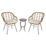 3 Pieces Outdoor Conversation Set, Patio Bistro Sets with 2 PE Wicker Chairs and Coffee Table for Backyard B082119312