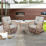 3 Pieces Outdoor Wicker Swive Rocking Chair Set, Patio Bistro Sets with 2 Rattan Rocker Chairs and Glass Coffee Table for Backyard B082119313