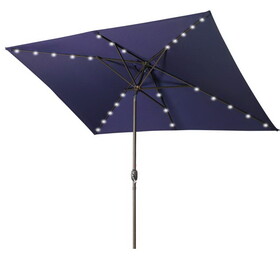 Waterproof Rectangular Patio Umbrella and Solar Lights 6.5 ft. x 10 ft., 26 LED lights, Push Button Tilt, Crank in NAVY BLUE B082121758