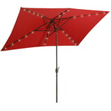 Waterproof Rectangular Patio Umbrella and Solar Lights 6.5 ft. x 10 ft., 26 LED lights, Push Button Tilt, Crank in RED B082121759
