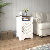 Farmhouse Nightstand Side Table, Wooden Rustic End Table, Tall Bedside Table with Electrical Outlets Charging Station - White & Oak