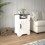Farmhouse Nightstand Side Table, Wooden Rustic End Table, Tall Bedside Table with Electrical Outlets Charging Station - White & Oak B082134942