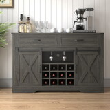 Farmhouse Storage Sideboard Buffet Coffee Bar Cabinet with Sliding Barn Door, 3 Drawers, Wine and Glass Rack - Dark Gray