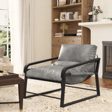 Metal Frame Accent Chair, Comfy Armchair with Cushion, Lounge Sofa Chair for Living Room, Bedroom - Gray