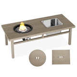 3-in-1 Coffee Table with Ice Bucket and Fire Pit - Beige