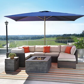 6.5ft * 10ft Rectangular Patio Umbrella with Push Button Tilt & Crank, Outdoor Table Market Umbrella with Aluminum Pole - Navy P-B082P195460