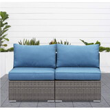 2 Piece Outdoor Patio Armless Sofa PE rattan Water Resistance - Blue B082P195471