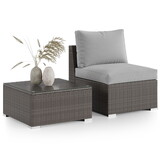 2 Pieces Patio Furniture Sets with Coffee Table PE rattan Water Resistance - Grey P-B082P195472