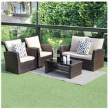 4-Pieces Outdoor Patio Furniture Set PE Rattan Wicker with Brown