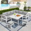 6-Pieces Outdoor Dining Set, White Aluminum Frame with Light Grey Cushions B082S00030