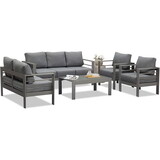 5 Pieces Outdoor All-Weather Conversation Set, Sectional Sofa, Aluminum Couch - Dark Gray Cushions P-B082S00035