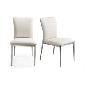 Contemporary Faux Leatheratte Side Chair Set of 2, Soft White Color B091P183410