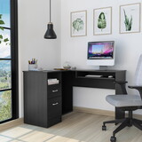 L-Shaped Desk Bradford, Keyboard Shelf, Black Wengue Finish