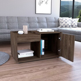 Coffee Table Dext, Single Door Cabinet, One Open Shelf, Dark Walnut Finish B092122902