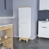 Single Kitchen Pantry Wallas, Four Shelves, Two Doors, Light Oak / White Finish B092123100
