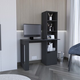 Office Desk Aragon with Four-Tier Bookcase and Lower Cabinet, Black Wengue Finish B092123143