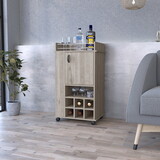 Bar Cart with Casters Reese, Six Wine Cubbies and Single Door, Light Gray Finish B092123144