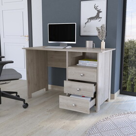 Writing Desk Brentwood with Three Drawers and Open Storage Shelf, Light Gray Finish B092123154