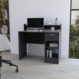Computer Desk Delmar with Open Storage Shelves and Single Drawer, Black Wengue Finish B092123155