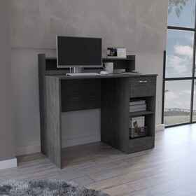 Computer Desk Delmar with Open Storage Shelves and Single Drawer, Smokey Oak Finish B092123156