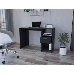 Computer Desk Odessa with Single Drawer and Open Storage Cabinets, Black Wengue Finish