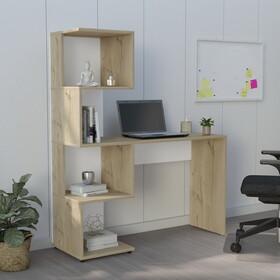 Computer Desk Jayess with Four-Tier Storage Shelves, Light Oak / White B092123160