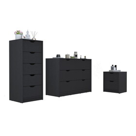 Stockley 3 Piece Bedroom Set, Nightstand + Dresser + Dresser, Black B092S00220